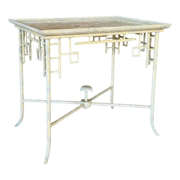Monumental Faux Bamboo Fretwork Regency Chinoiserie Side Table by Century Furniture