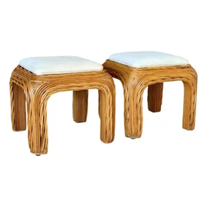 Pair of Late 20th Century Organic Modern Rattan Twist Ottomans or Footstools
