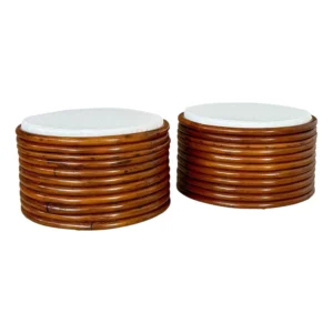 Pair of Mid-20th Century Refinished Stacked Bent Rattan Ottomans in the Manner of Paul Frankl