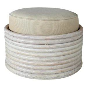 Vintage Coastal Bent Stacked Rattan Ottoman With Cerused Finish